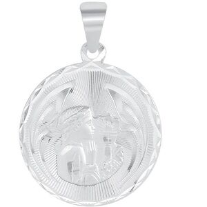 Silver 925 First Communion Diamond Cut Girl Medallion